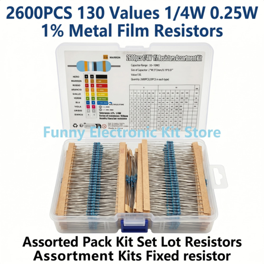 Diy Electronics Components Kit - 2600pcs Metal Film Resistors Assorted Pack