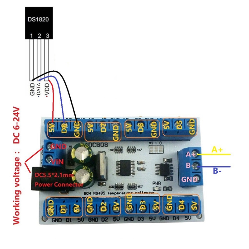 ELETECHSUP 8Ch Ds18b20 Rs485 M - огляд і ціна Ds18B20 Temperature Sensor