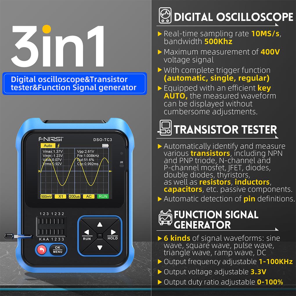 FNIRSI DSO-TC3 3in1 Mini Handh - огляд і ціна Oscilloscope Dso Mini